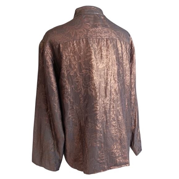 CHICO'S 3 Dressy Silk Linen Evening Jacket Blazer XL Metallic Event Brown Bronze - Picture 2 of 10